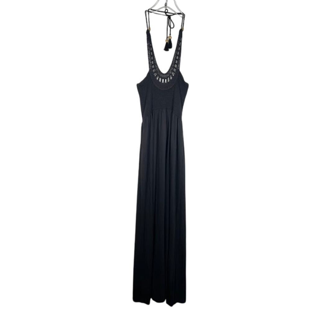 Juicy Couture Women's Long Maxi Dress S Black Halter Neck Backless Boho